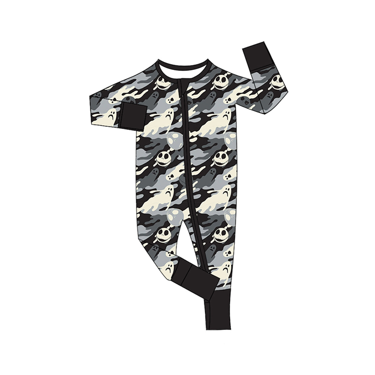 Preorder LR2434 Halloween Ghost Black Zippy Long Sleeve Boys Romper 202507