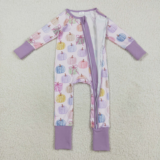 LR2442 Pumpkin Purple Pink Zippy Long Sleeve Girls Romper 202508 RTS