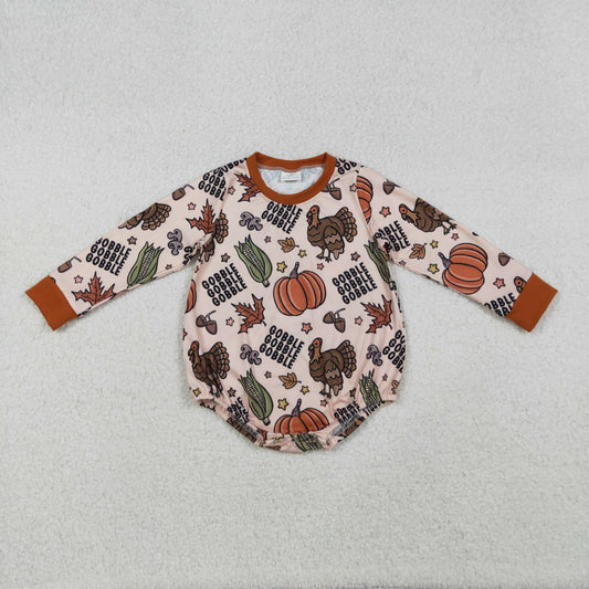 LR2447 Turkey Duck Pumpkin Orange Brown Long Sleeve Boys Bubble Romper 202509 RTS