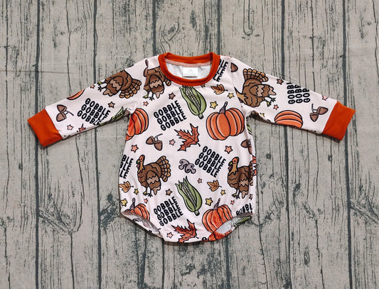 LR2447 Turkey Duck Pumpkin Orange Brown Long Sleeve Boys Bubble Romper 202509 RTS