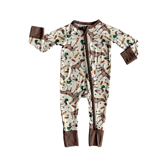 Preorder LR2454 Puppy Duck Hunting Brown Zippy Long Sleeve Boys Romper 202507