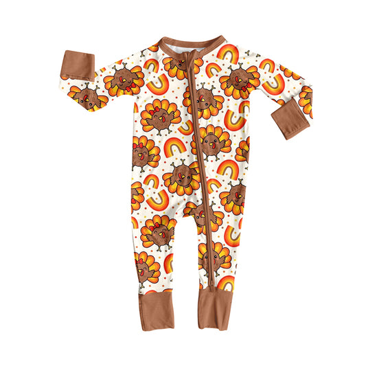 Preorder LR2460 Thanksgiving Turkey Brown Zippy Long Sleeve Boys Romper 202507