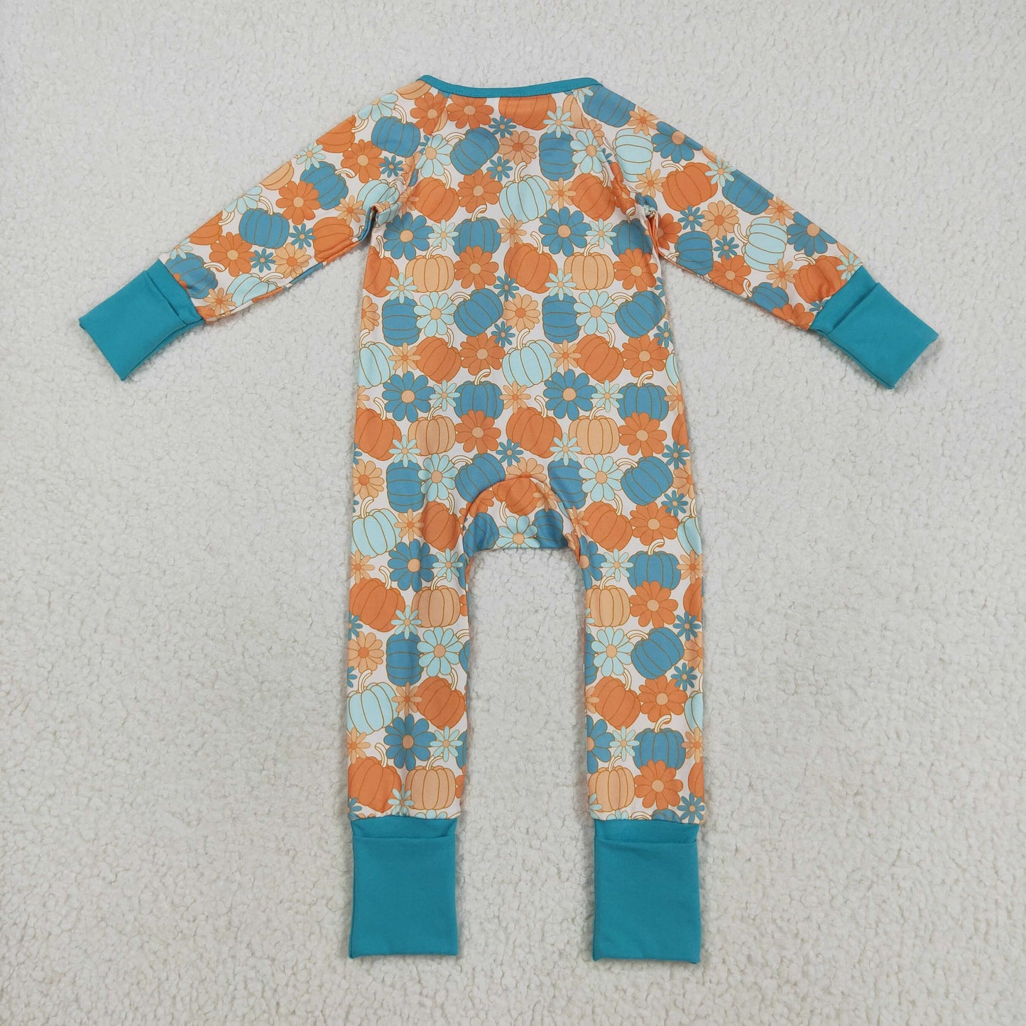 LR2461 Thanksgiving Pumpkin Blue Green Zippy Long Sleeve Boys Romper 202508 RTS