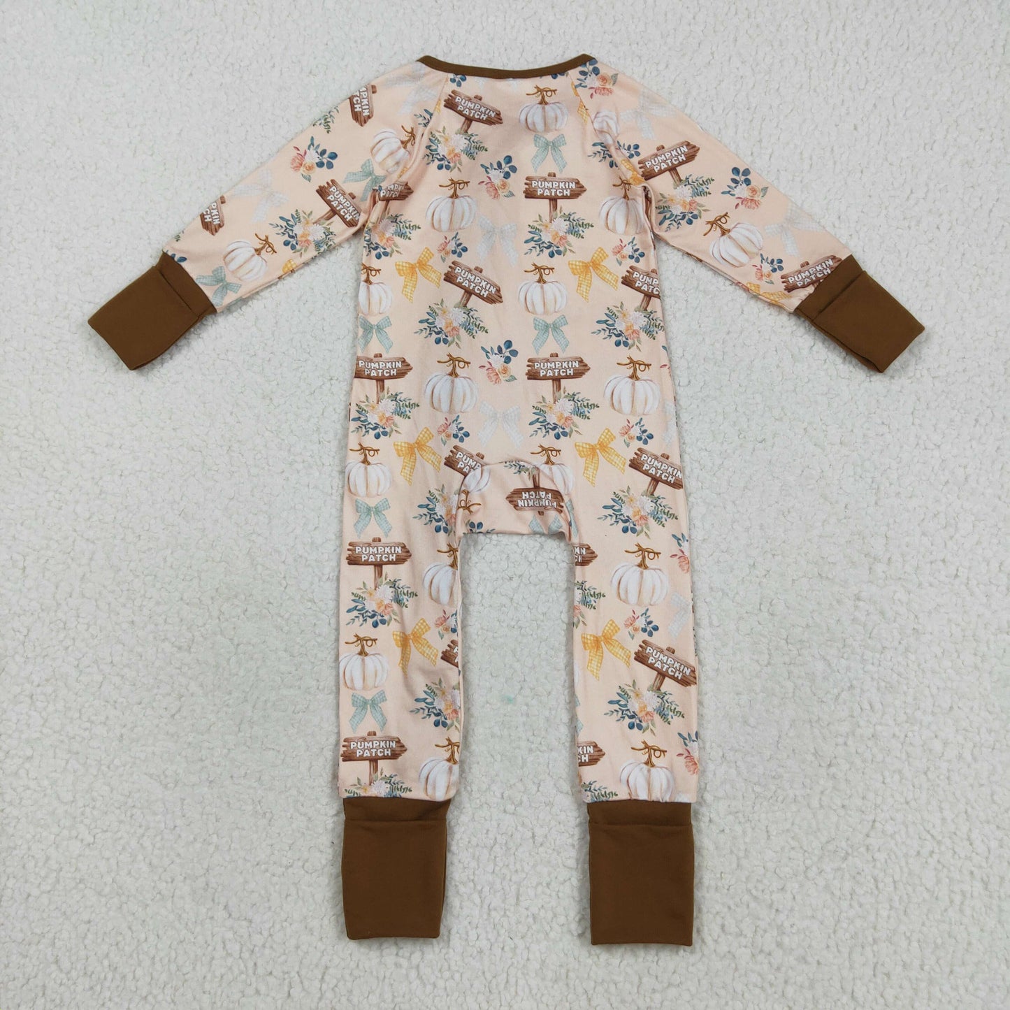 LR2462 Thanksgiving Pumpkin Brown Zipper Long Sleeve Boys Romper 202508 RTS