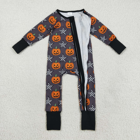LR2464 Halloween Pumpkin Ghost Star Black Zipper Long Sleeve Boys Romper 202508 RTS