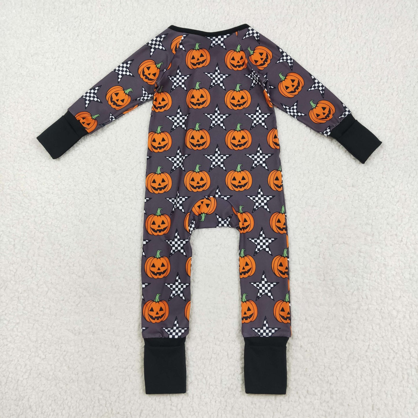 LR2464 Halloween Pumpkin Ghost Star Black Zipper Long Sleeve Boys Romper 202508 RTS