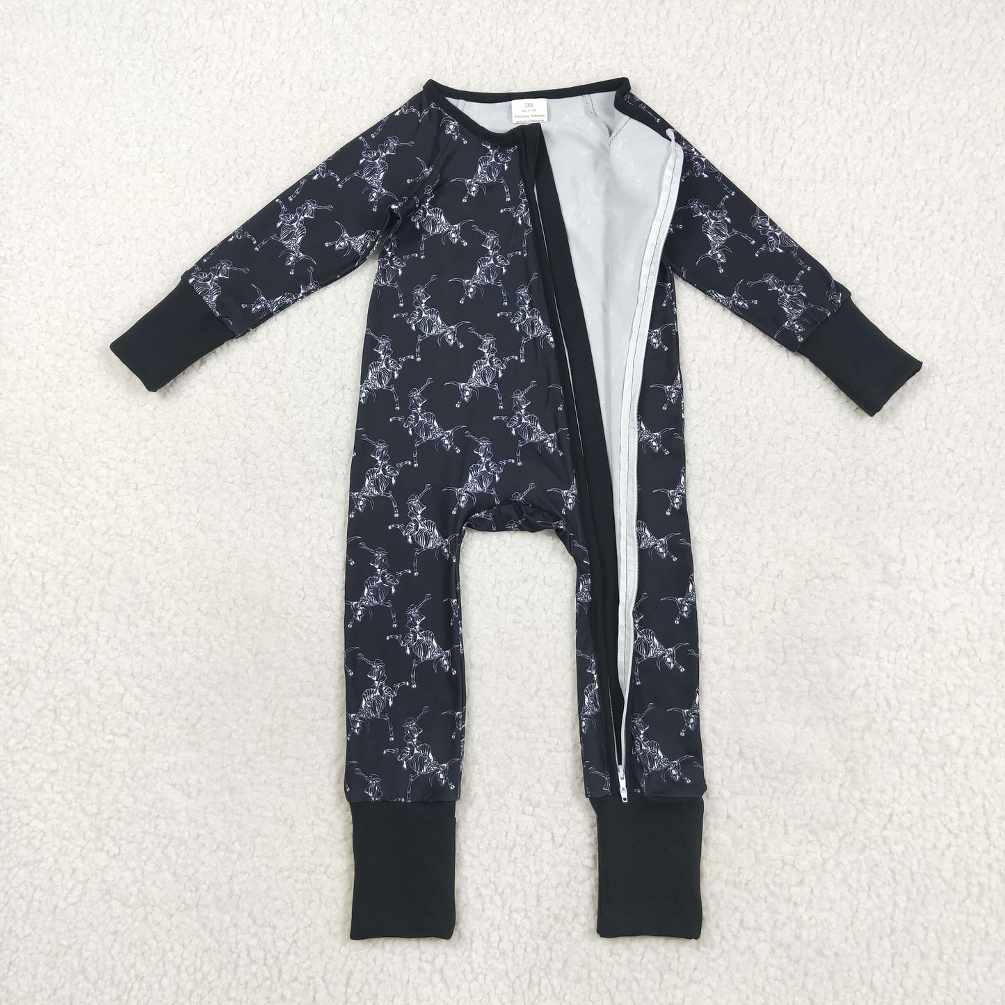 LR2466 Halloween Cowboy Skull Black Zipper Long Sleeve Boys Romper 202508 RTS