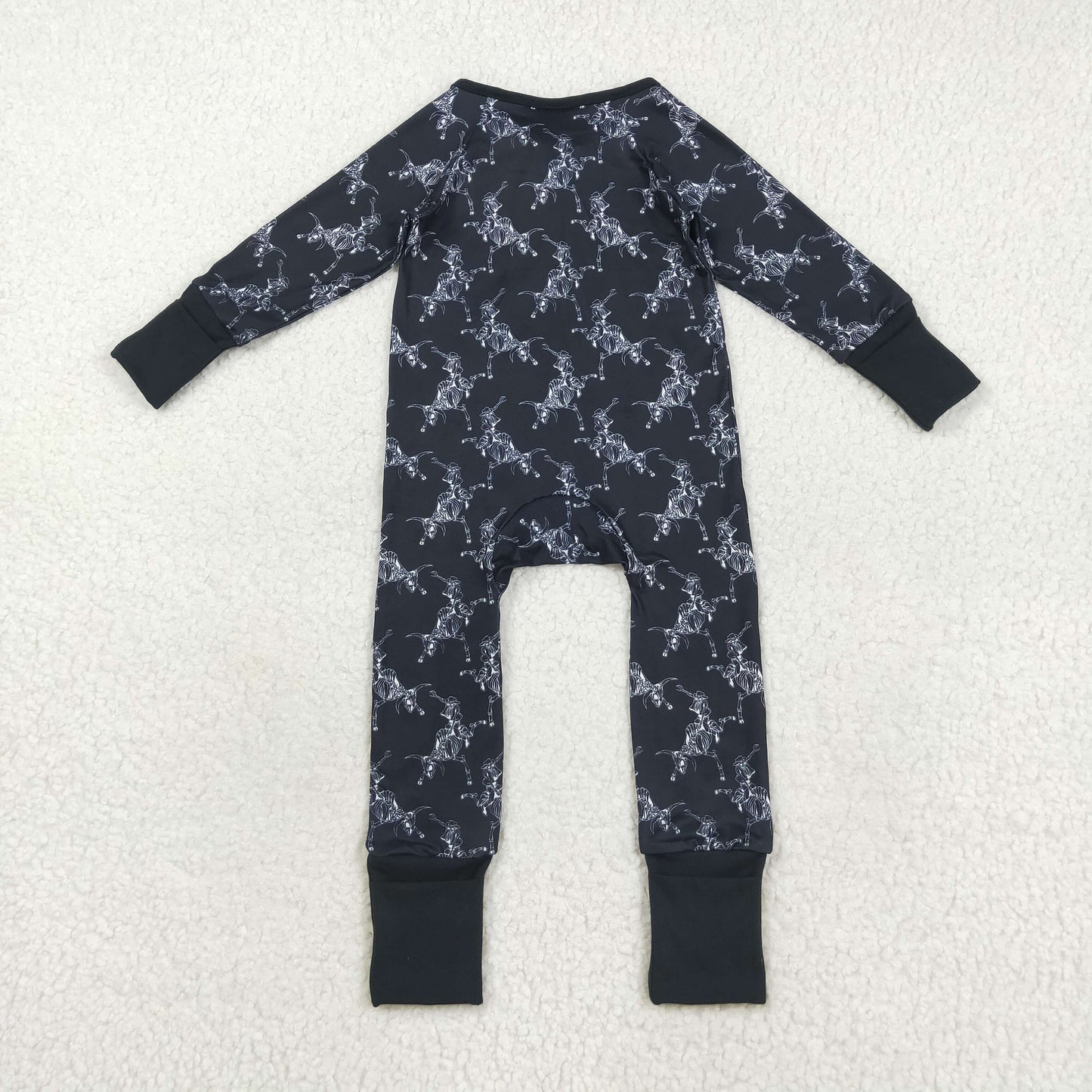 LR2466 Halloween Cowboy Skull Black Zipper Long Sleeve Boys Romper 202508 RTS