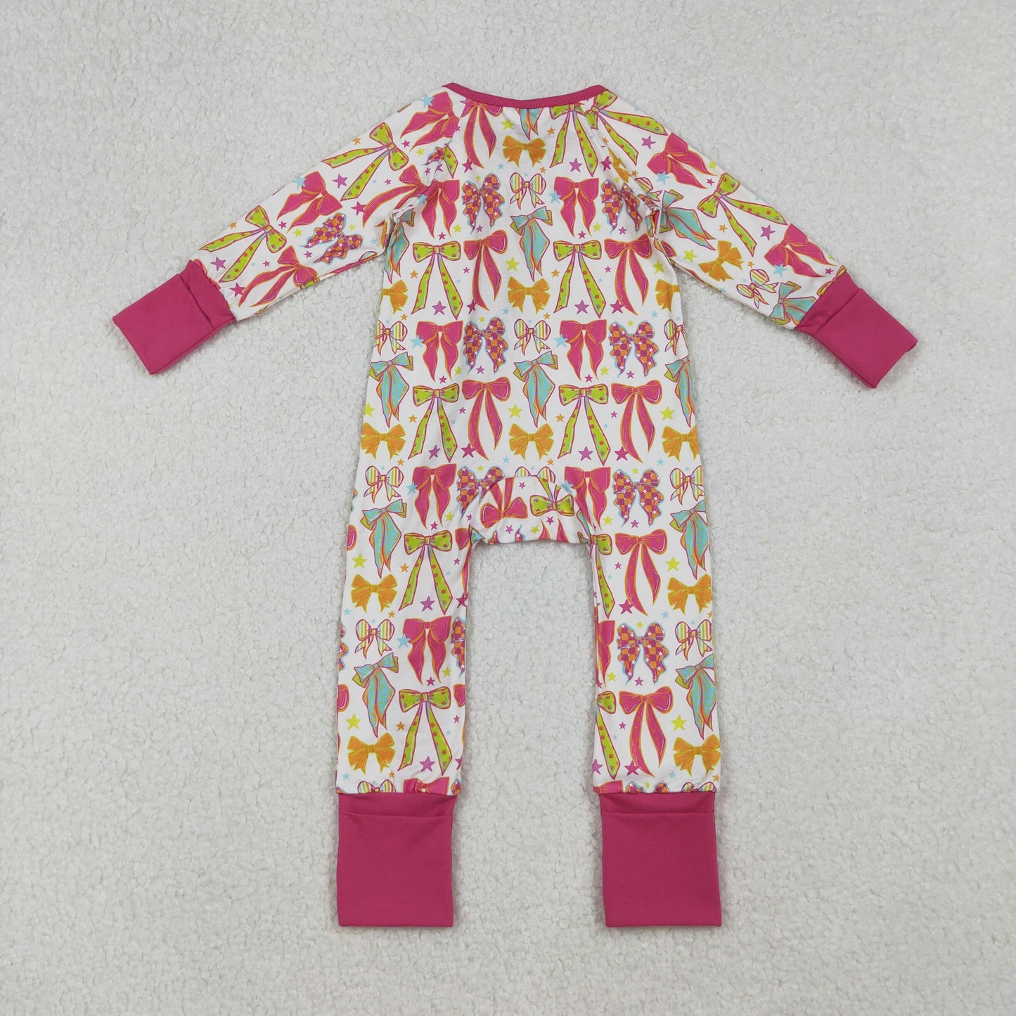 LR2468 Bows Pattern Rose Red Zipper Long Sleeve Girls Romper 202509 RTS