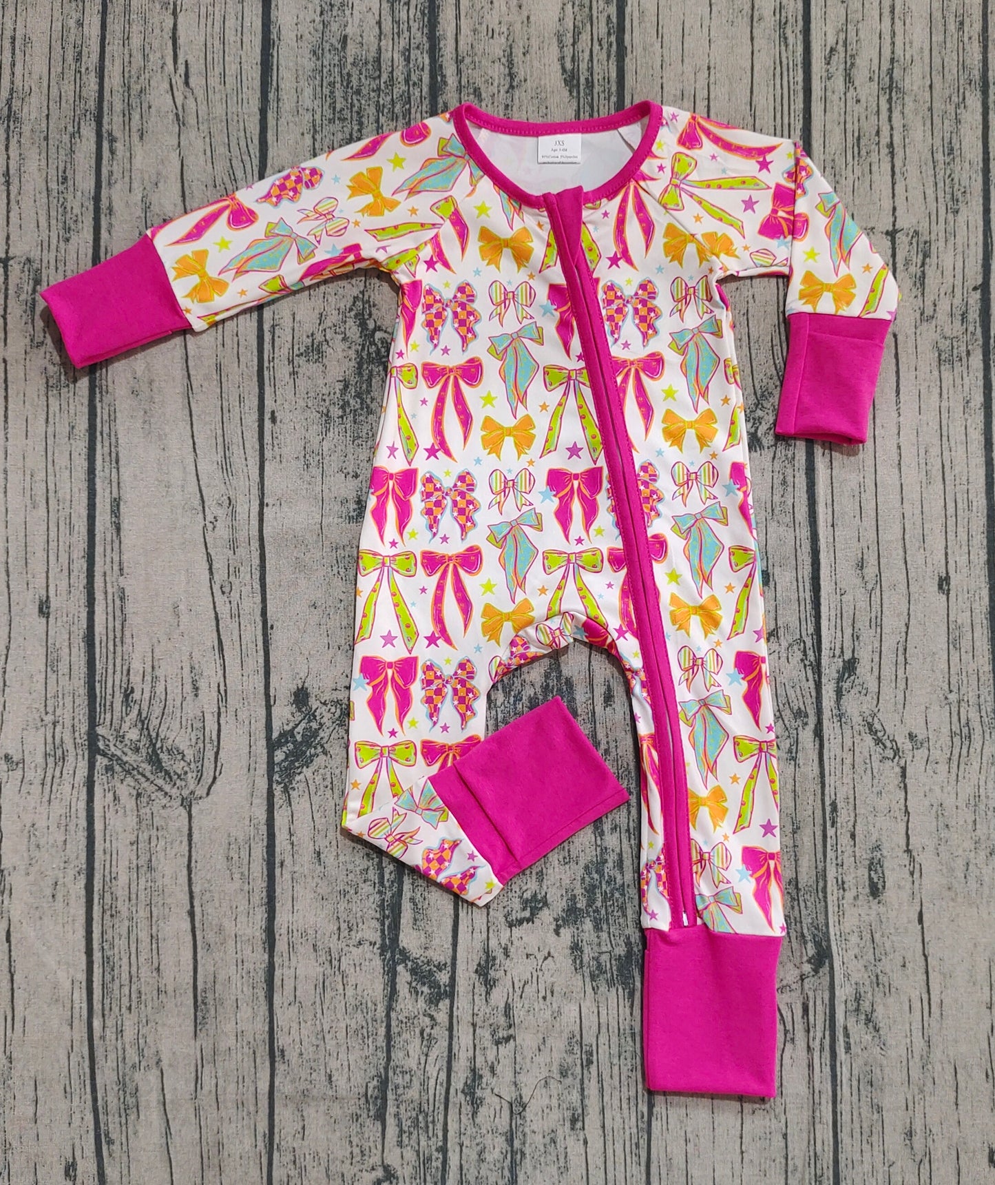 Preorder LR2468 Bows Pattern Rose Red Zipper Long Sleeve Girls Romper 202508