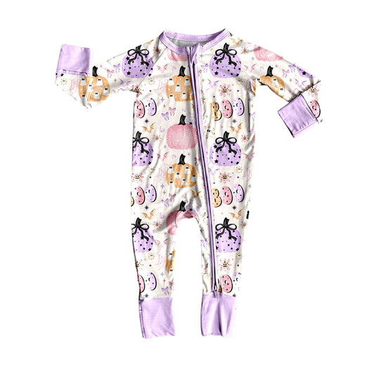 Preorder LR2474 Halloween BOO Purple Zippy Long Sleeve Girls Romper 202507