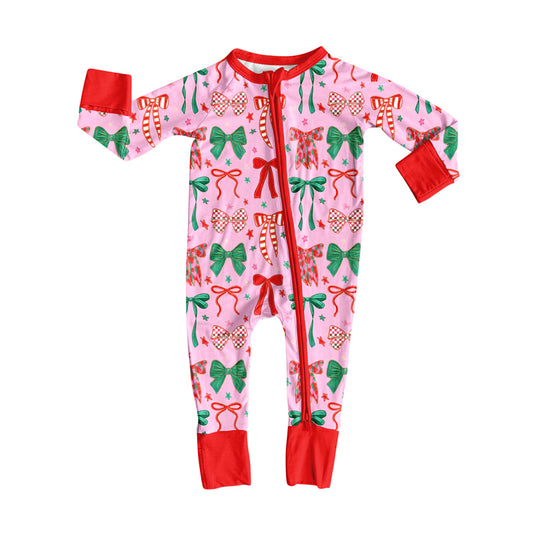 Preorder LR2476 Christmas Bows Red Zippy Long Sleeve Girls Romper 202507