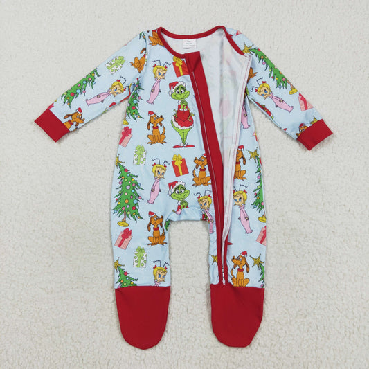 LR2478 Christmas Grinch Red Zippy Long Sleeve with Stocking Girls Romper 202508 RTS