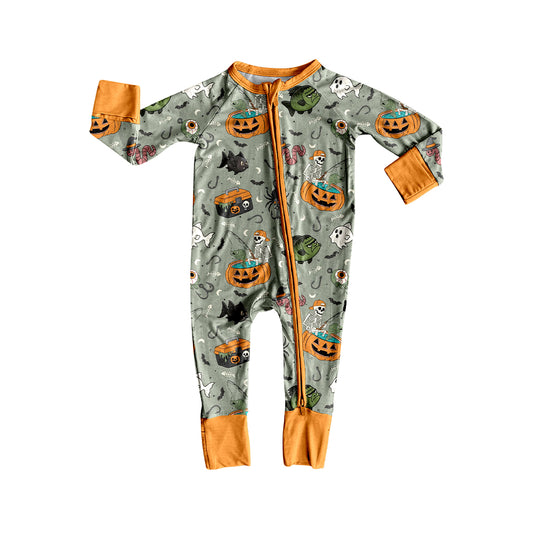 Preorder LR2480 Halloween Ghost Pumpkin Zippy Long Sleeve Boys Romper 202507