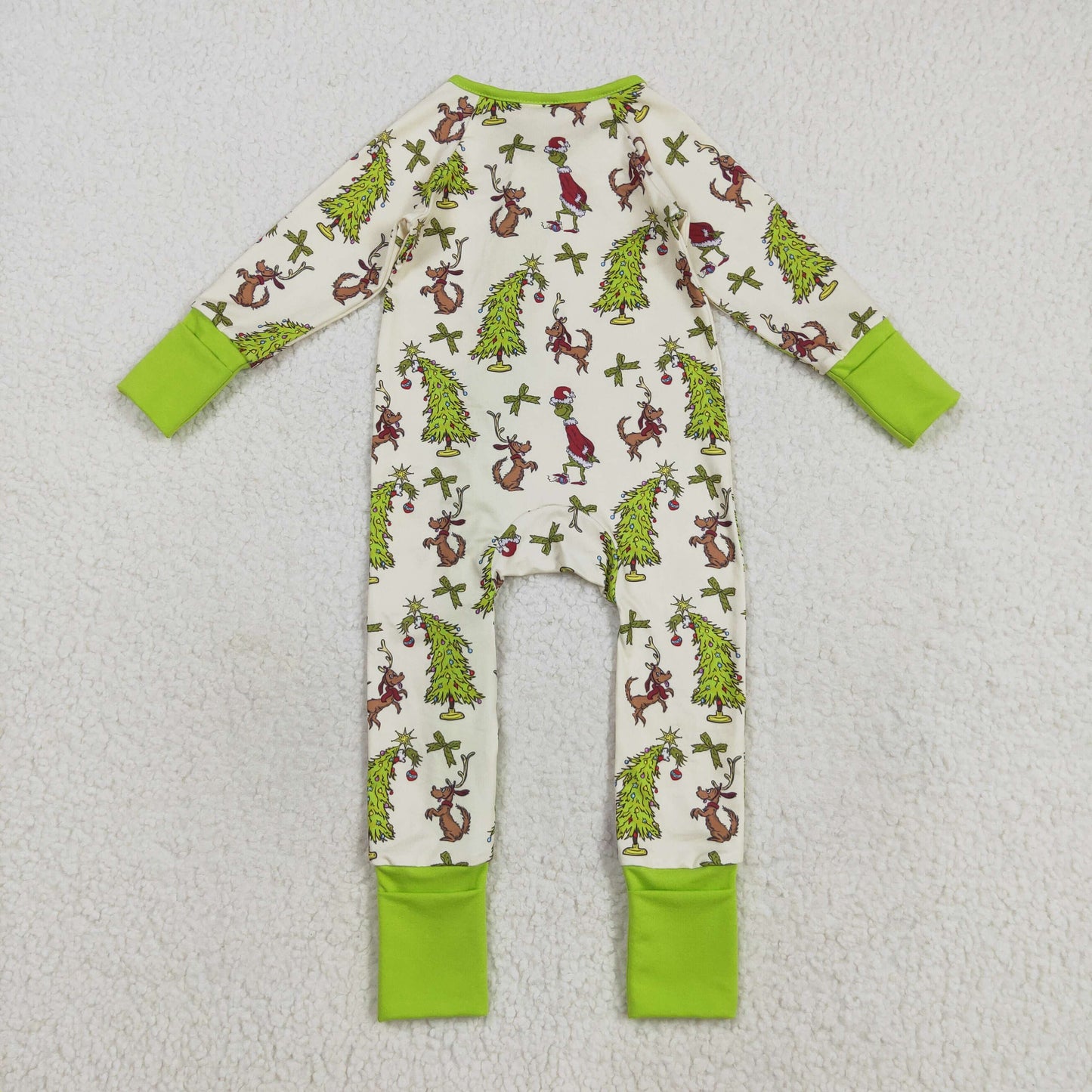 LR2481 Grinch Christmas Tree Puppy Yellow Green Zippy Long Sleeve Boys Romper 202508 RTS