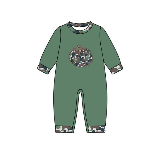 Preorder LR2490 Thanksgiving Pumpkin Camouflage Green Long Sleeve Boys Romper 202507