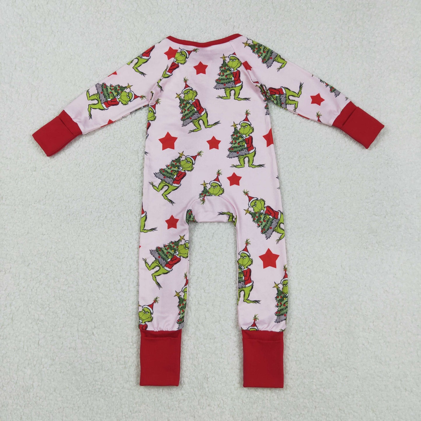 LR2496 Christmas Grinch Red Ruffle Zippy Long Sleeve Girls Romper 202508 RTS
