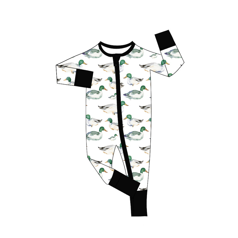 Preorder LR2499 Duck Hunting Black Zippy Long Sleeve Boys Romper 202507