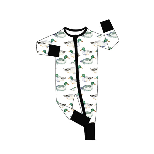 Preorder LR2499 Duck Hunting Black Zippy Long Sleeve Boys Romper 202507