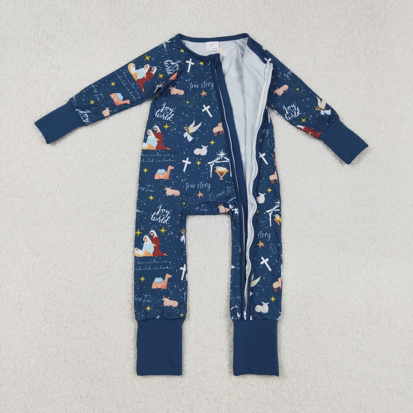 LR2504 Christmas Jesus Dark Blue Zippy Long Sleeve Girls Romper 202509 RTS
