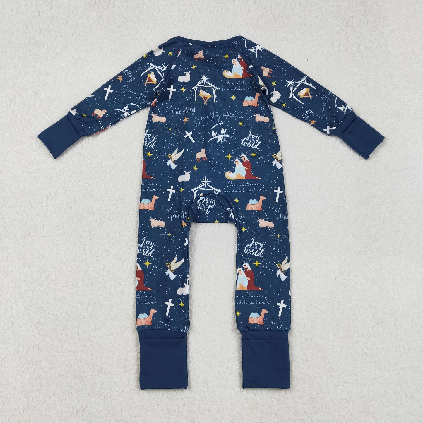 LR2504 Christmas Jesus Dark Blue Zippy Long Sleeve Girls Romper 202509 RTS