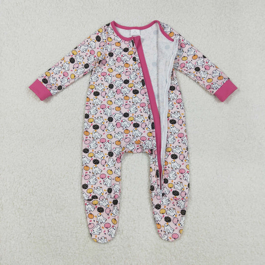 LR2506 Halloween Ghost Pink Zippy Long Sleeve Girls Romper 202508 RTS