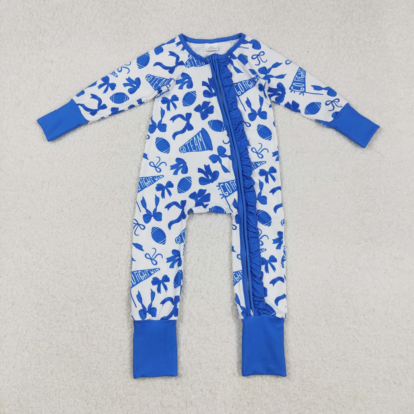 LR2511 Go Team Bows Blue Zippy Long Sleeve Girls Romper 202509 RTS