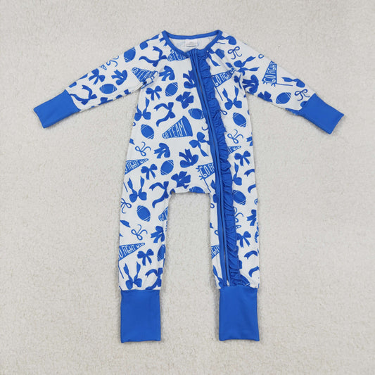 LR2511 Go Team Bows Blue Zippy Long Sleeve Girls Romper 202509 RTS