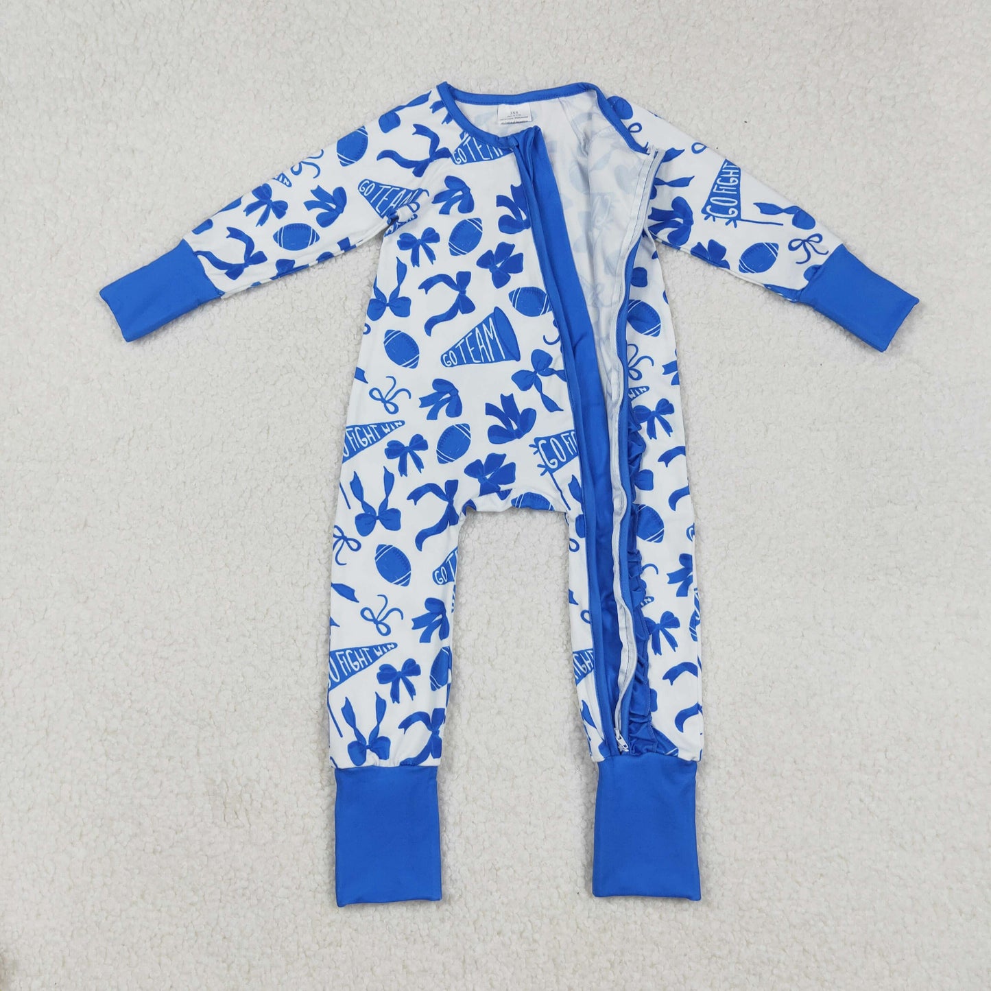 LR2511 Go Team Bows Blue Zippy Long Sleeve Girls Romper 202509 RTS