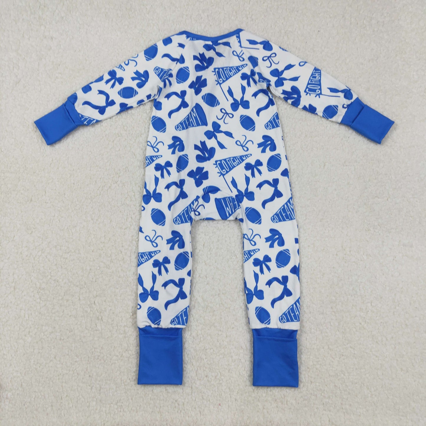 LR2511 Go Team Bows Blue Zippy Long Sleeve Girls Romper 202509 RTS