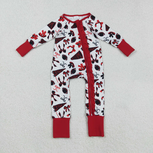 LR2512 Go Team Bows Red Zippy Long Sleeve Girls Romper 202509 RTS