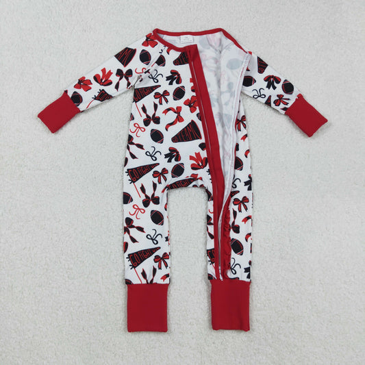 LR2512 Go Team Bows Red Zippy Long Sleeve Girls Romper 202509 RTS