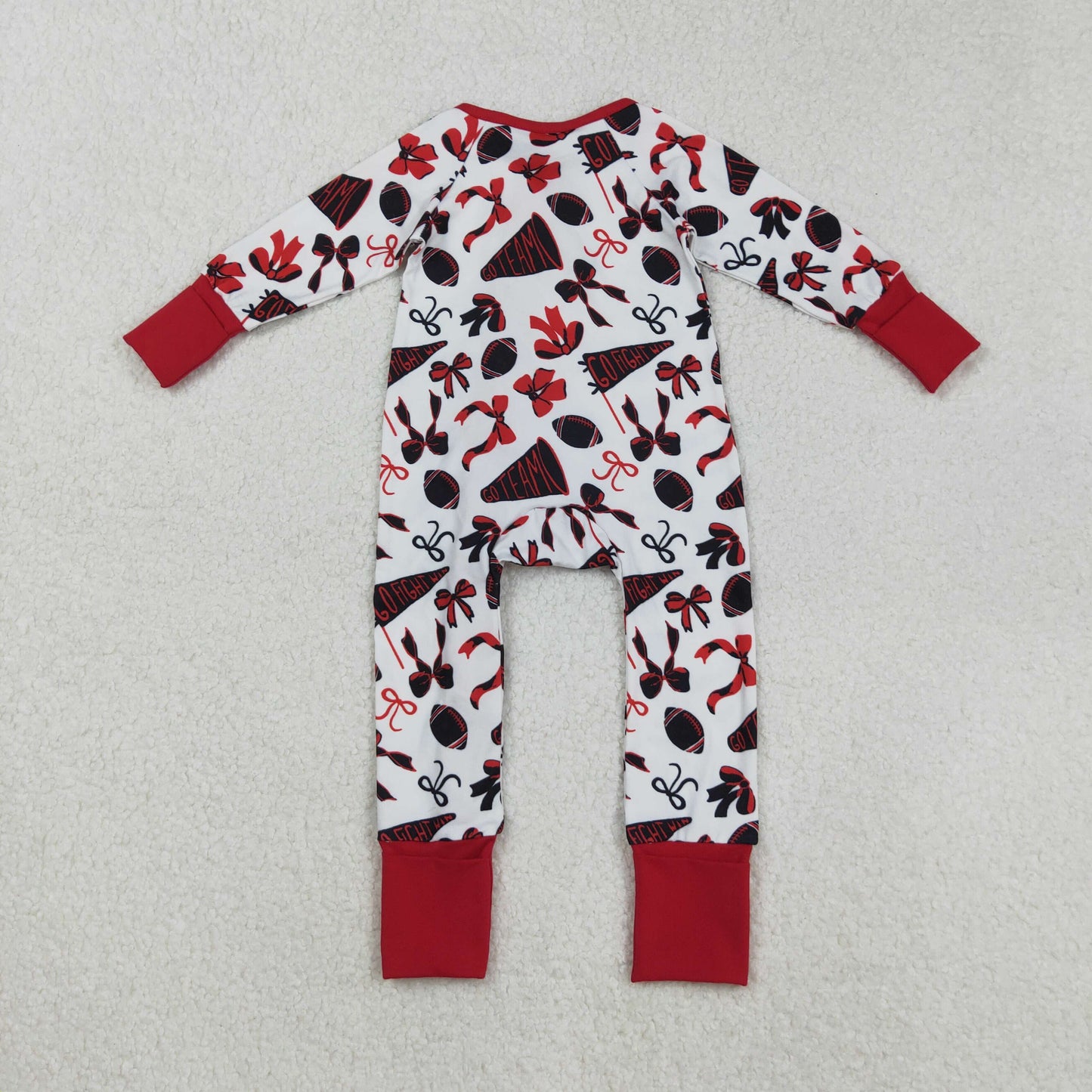 LR2512 Go Team Bows Red Zippy Long Sleeve Girls Romper 202509 RTS