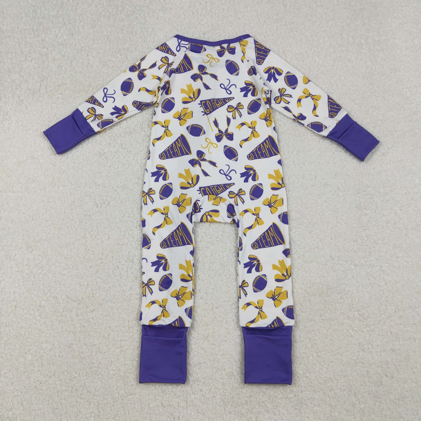 LR2513 Go Team Bows Purple Zippy Long Sleeve Girls Romper 202509 RTS