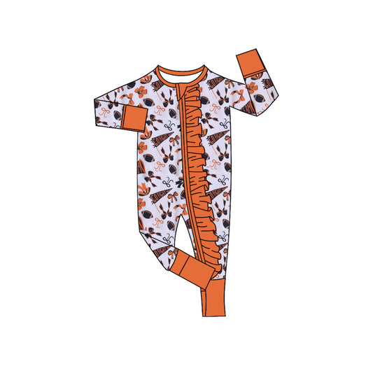 Preorder LR2514 Go Team Bows Orange Zippy Long Sleeve Girls Romper 202508