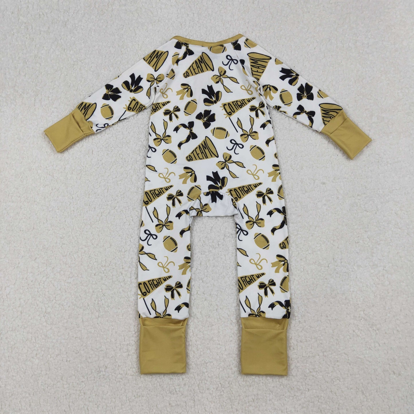 LR2515 Go Team Bows Football  Golden Zippy Long Sleeve Girls Romper 202509 RTS