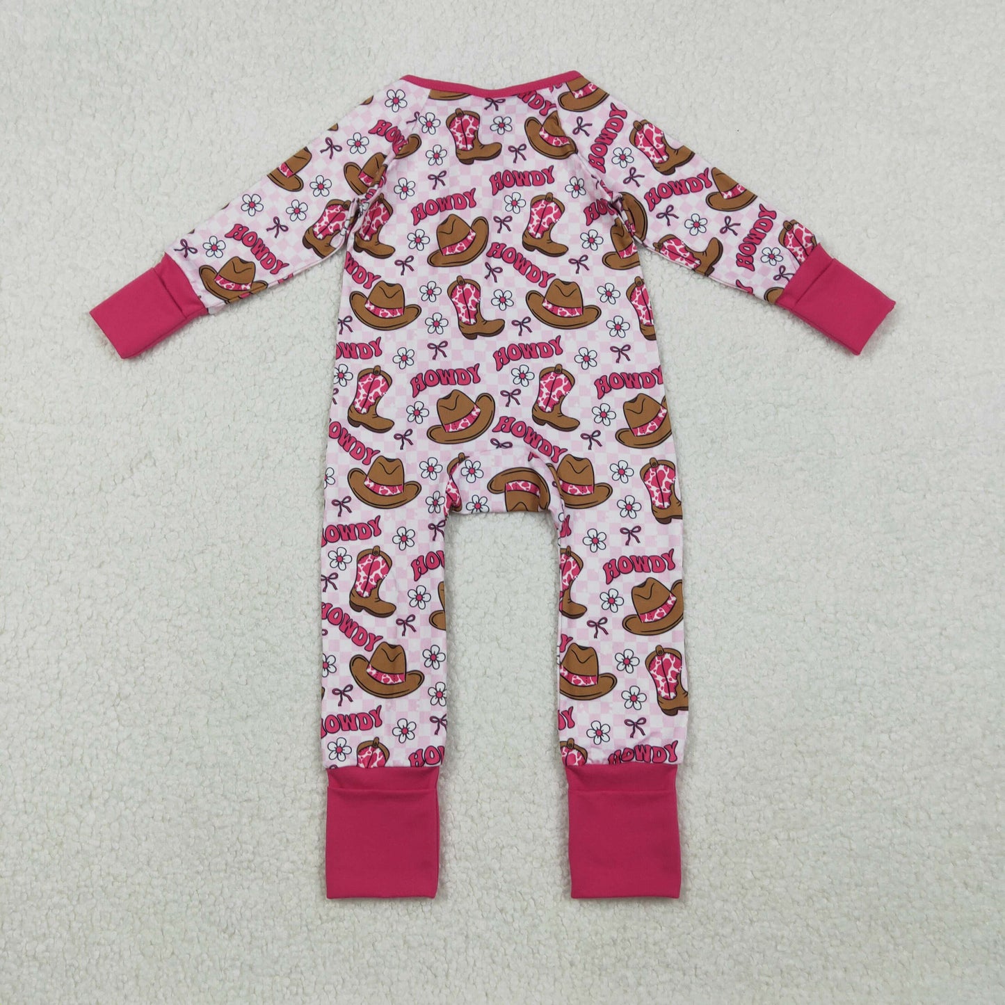 LR2516 Howdy Cowgirl Rose Red Zippy Long Sleeve Girls Romper 202511 RTS