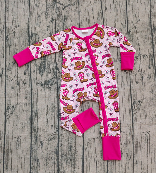 NO MOQ Preorder LR2516 Howdy Cowgirl Rose Red Zippy Long Sleeve Girls Romper 202510