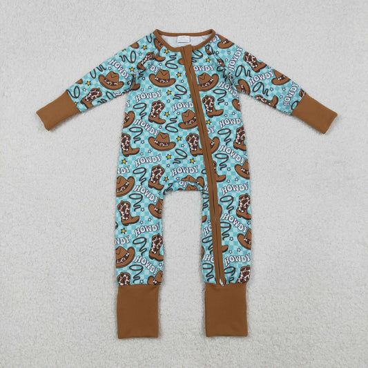 LR2517 Howdy Cowboy Brown Zippy Blue Green Long Sleeve Boys Romper 202511 RTS