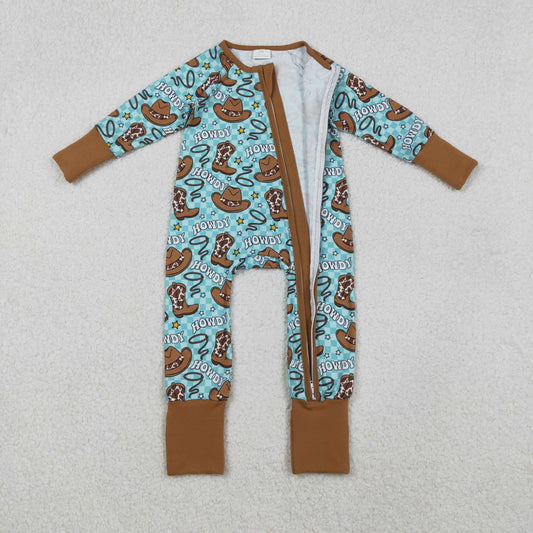 LR2517 Howdy Cowboy Brown Zippy Blue Green Long Sleeve Boys Romper 202511 RTS