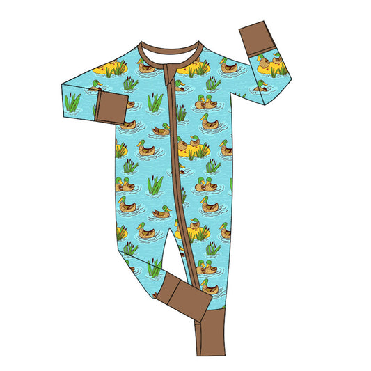 Preorder LR2523 Ducks Pattern Brown Zippy Blue Green Long Sleeve Boys Romper 202508