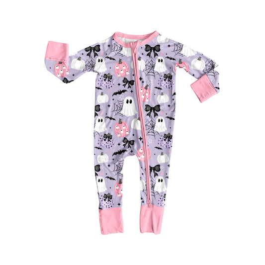 Preorder LR2527 Halloween Ghost Pink Zippy Long Sleeve Girls Romper 202508
