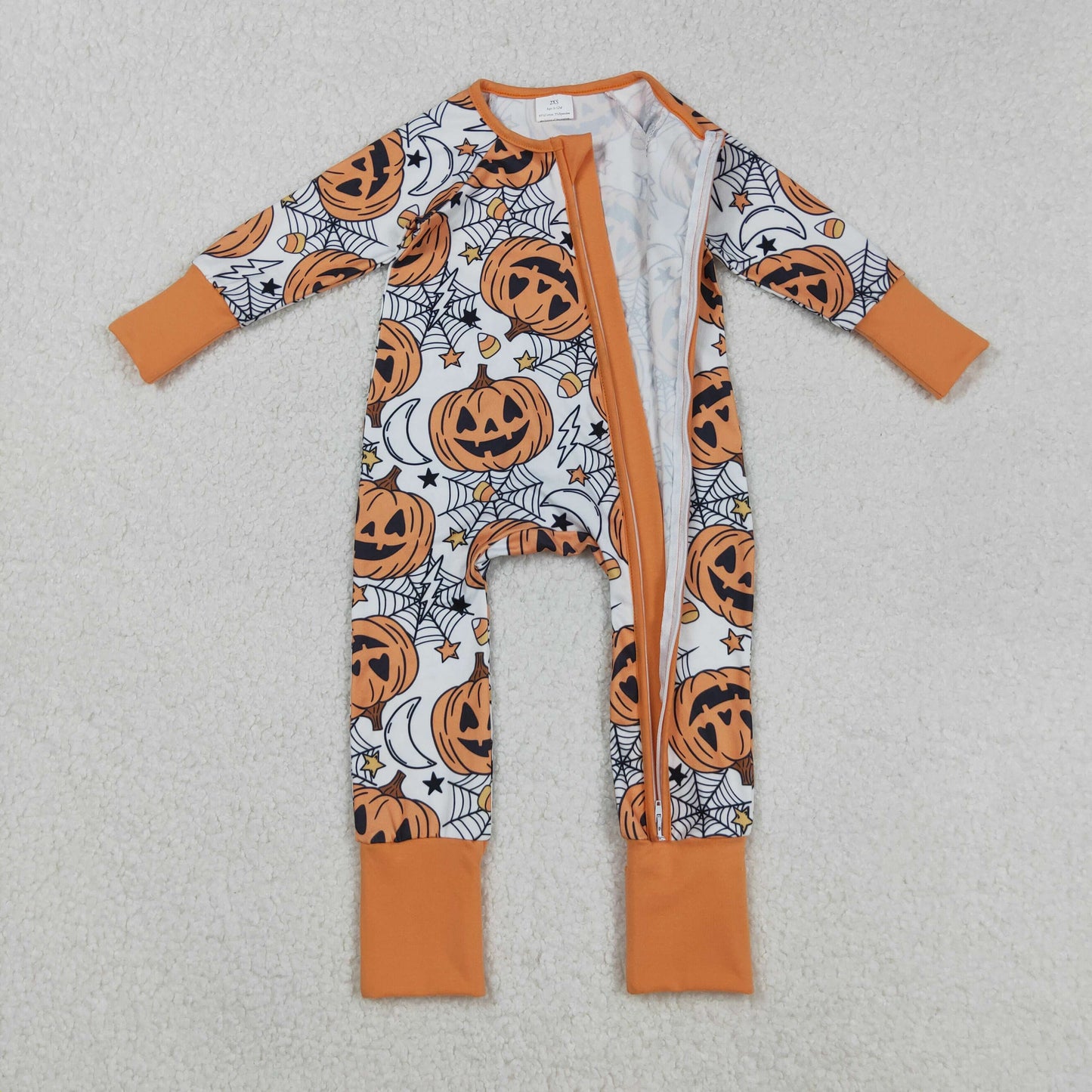 LR2528 Halloween Ghost Orange Zipper Long Sleeve Girls Romper 202508 RTS