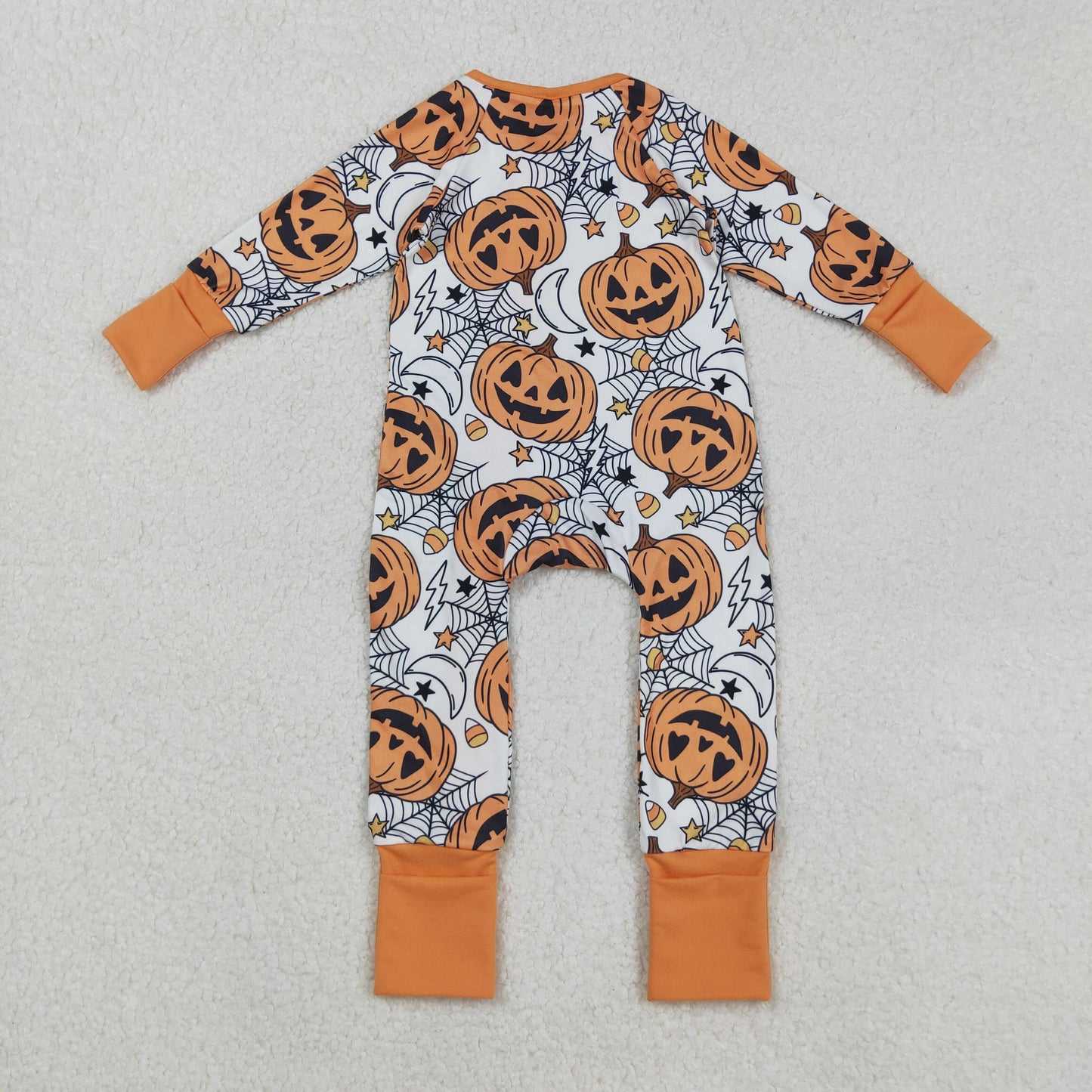 LR2528 Halloween Ghost Orange Zipper Long Sleeve Girls Romper 202508 RTS