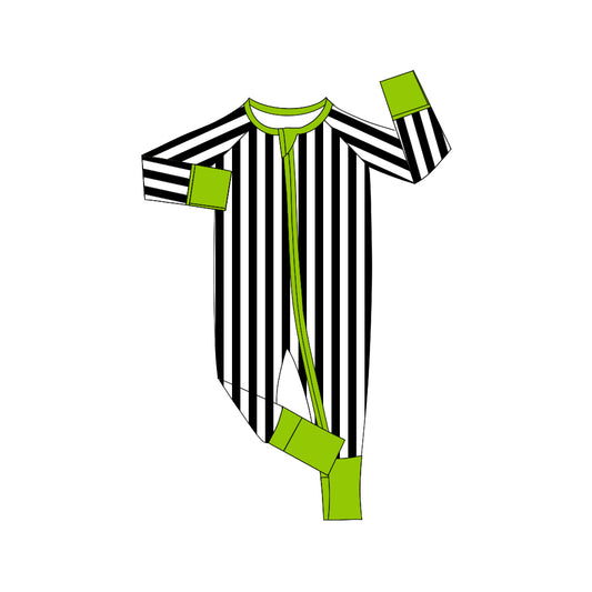 Preorder LR2529 Black White Stripe Green Zippy Long Sleeve Girls Romper 202508