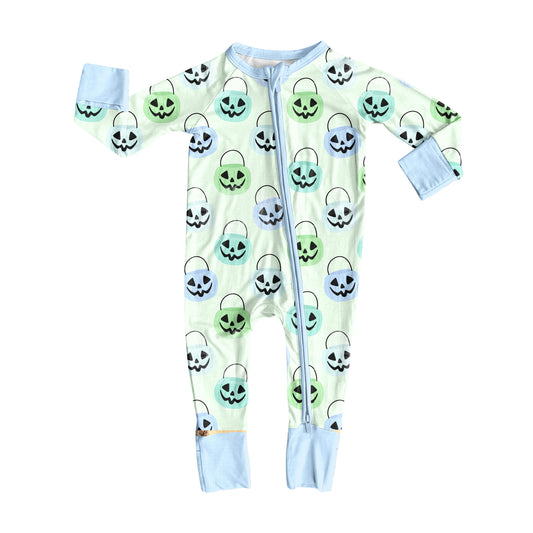 Preorder LR2534 Halloween Ghost Blue Green Zippy Long Sleeve Boys Romper 202508