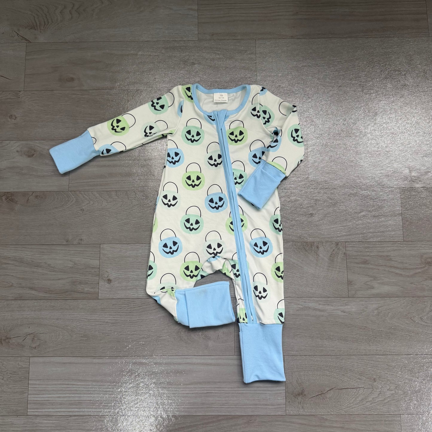 NO MOQ preorder LR2534 Halloween Pumpkin Blue Zip Long-Sleeved Boys Romper 202607