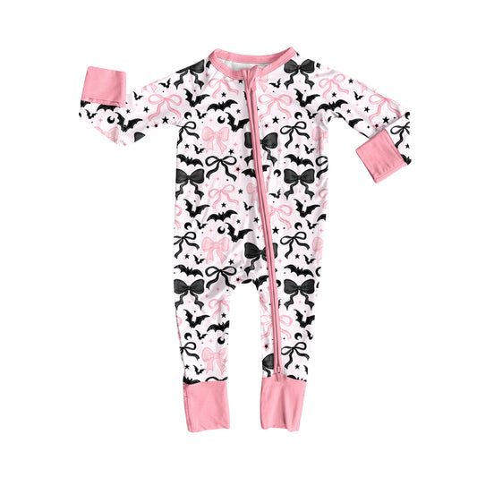 Preorder LR2536 Halloween Bats Bows Pink Zippy Long Sleeve Girls Romper 202508