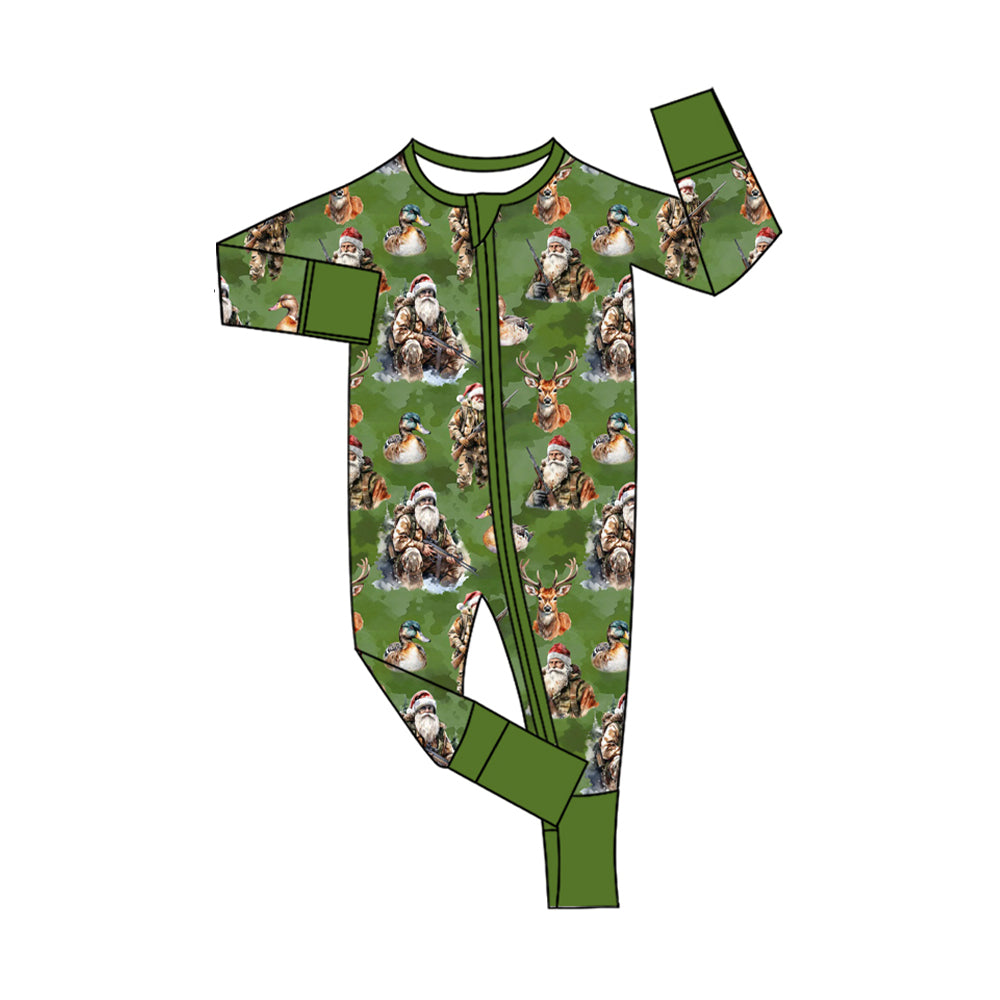 Preorder LR2538 Christmas Puppy Green Zippy Long Sleeve Boys Romper 202508