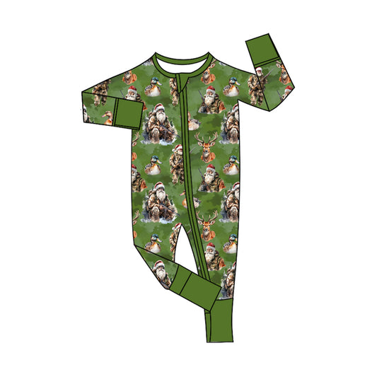 Preorder LR2538 Christmas Puppy Green Zippy Long Sleeve Boys Romper 202508